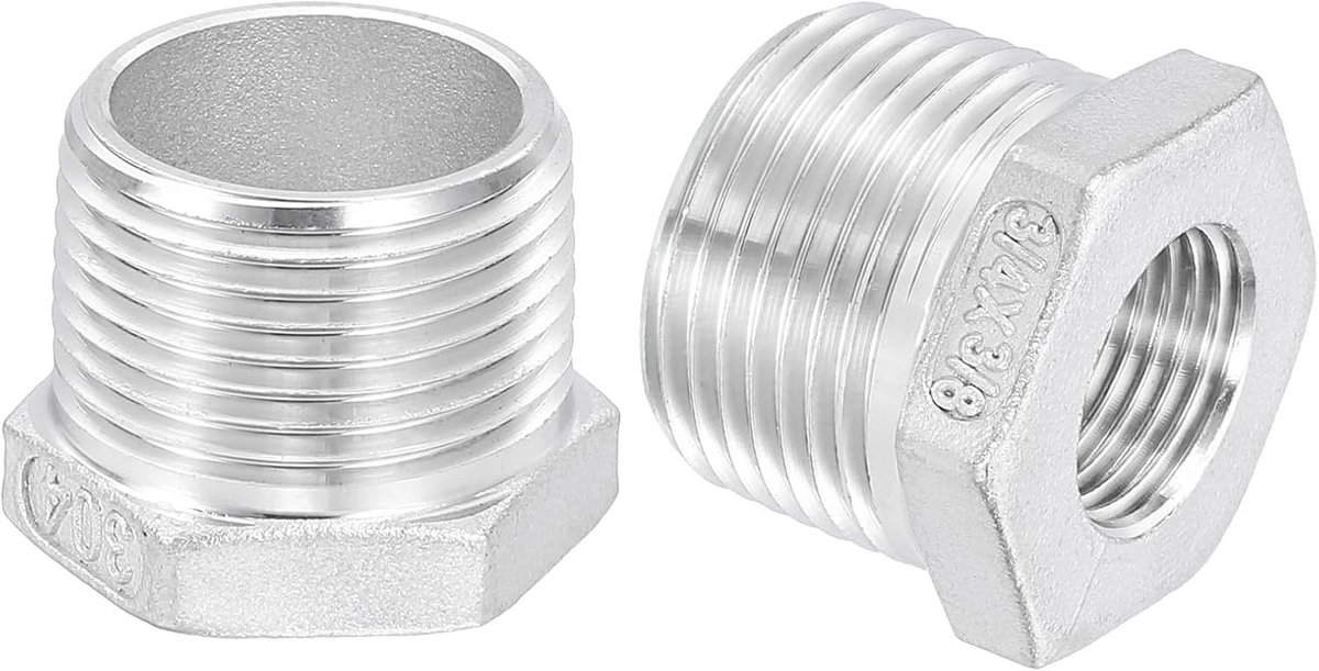 3 Stuks Verloopnippel 3/4" M naar 3/8" F - RVS 304 - Zeskant Reductie voor Leidingen