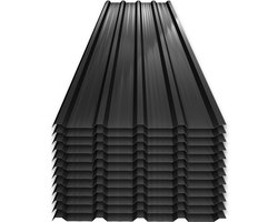 Trapeziumplaat Trapeziumplaten Set 12 Stuks – Verzinkt Stalen Dakplaten 129,5x45 cm – Golfplaten voor Dak & Wand – Incl. 120 Schroeven – Zwart