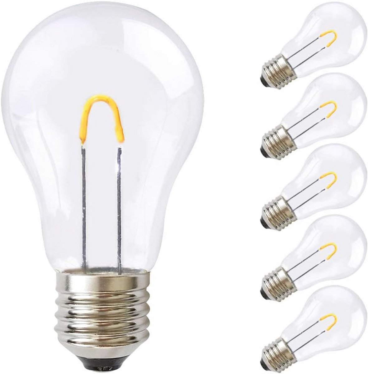 5x LED Filament Peervorm Lamp E27 A60 0.85W Extra Warm Wit 2400K Stootvast