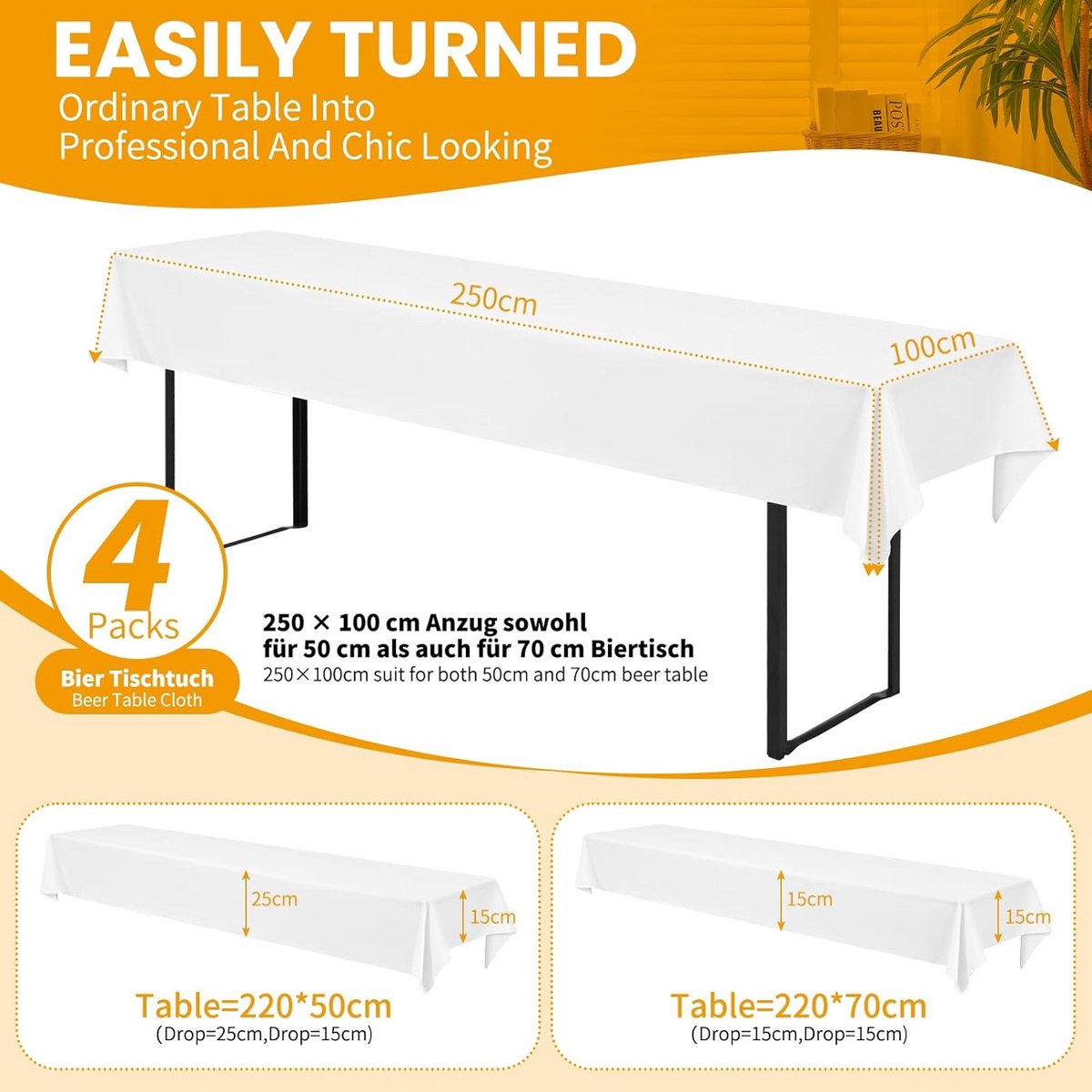 4x Rechthoekig Bier Tafelkleed Wit - Universeel voor Feest & Banket - Wasbaar Polyester
