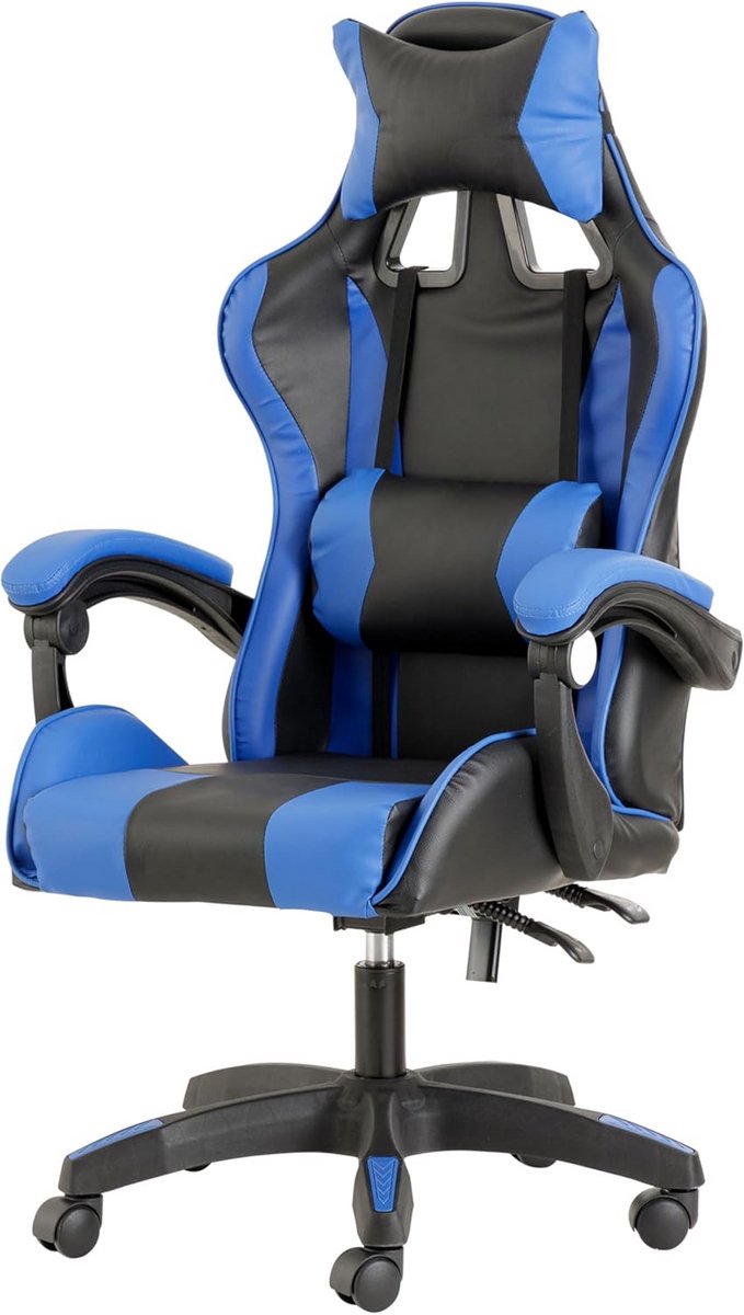 Ergonomische Gaming Stoel Blauw - Bureaustoel met Hoofdsteun en Verstelbare Zitting