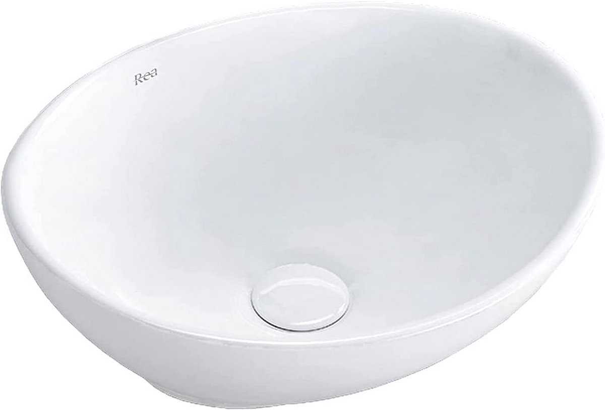 Wastafel Ovaal Keramiek Wit - Compact Opzetmodel voor Gastentoilet