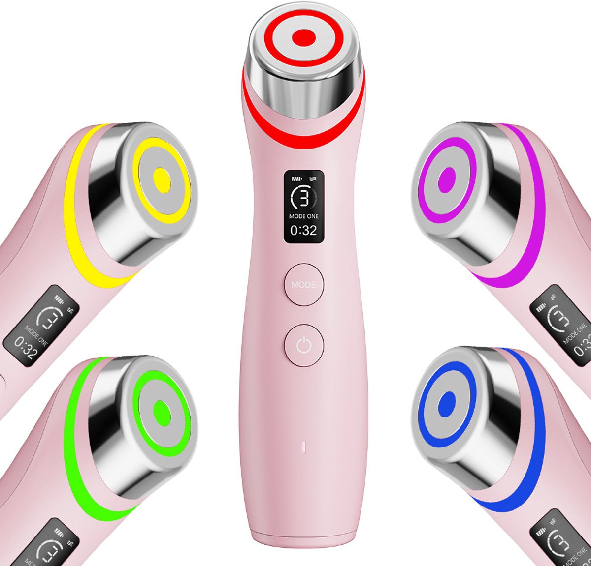 Maxizen - Glowlift Pro - 6-in-1 LED Gezichtsapparaat met Microcurrent - Gezichtsmassage Apparaat - Anti-Aging - Huidverzorging - Poriën Verkleinen - Huidverjonging - Trillingen - Glans & Elasticiteit - Roze