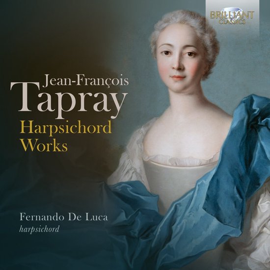 Portret van een vrouw met een blauwe sjaal, voor de cd-hoes 'Jean-François Tapray Harpsichord Works'.