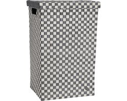 Handed By - Wasmand met deksel - Opbergmand - 81 liter - Cube XL - donkergrijs geruit patroon