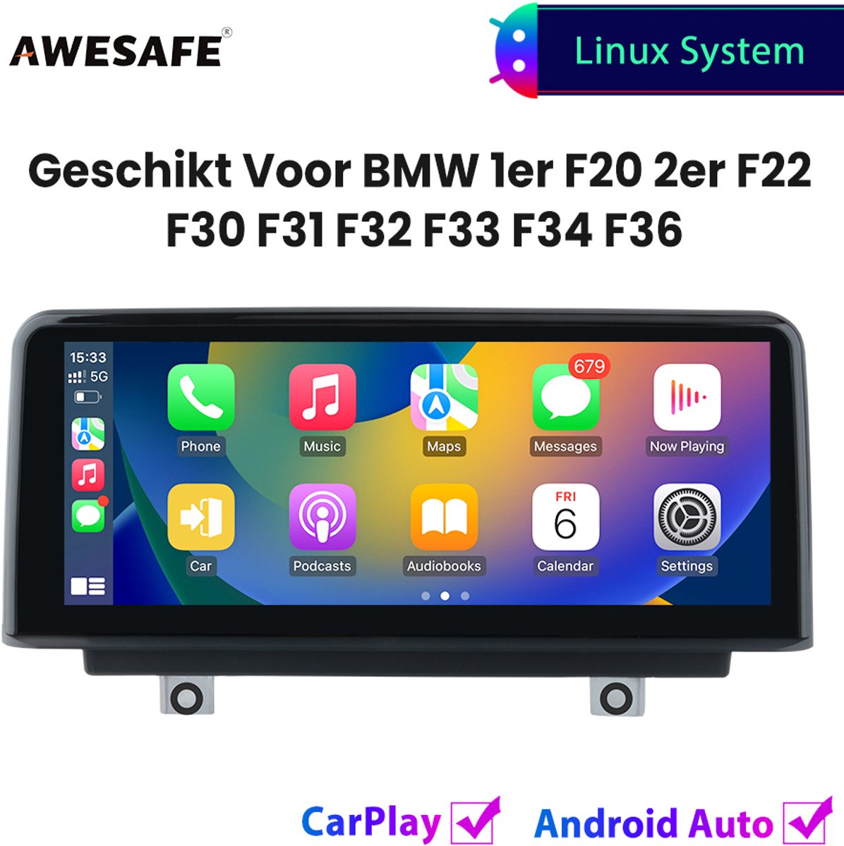 10.25'' Carplay Autoradio - Geschikt voor BMW F20 F22 F30 F31 F32 F33 F34 F36 NBT Systeem - GPS Navigatie - Draadloze Carplay Android Auto - Touchscreen - Bluetooth Radio - 2012 2013 2014 2015 2016