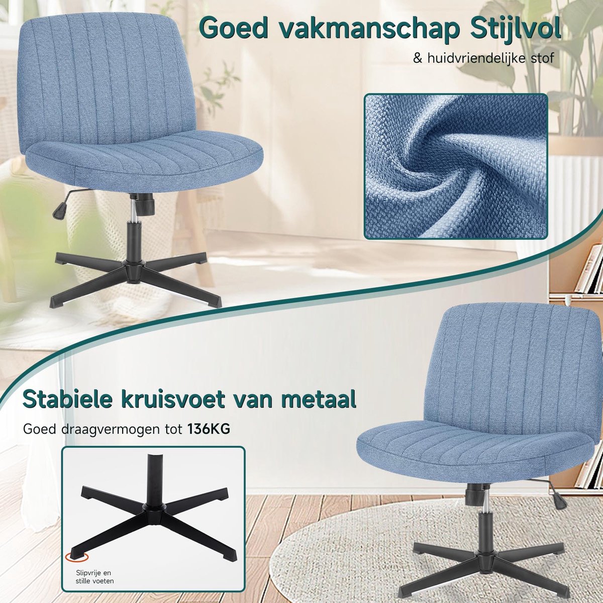 Hengjian Bureaustoel Draaistoel Hoogte Verstelbaar Blauw - afbeelding 3