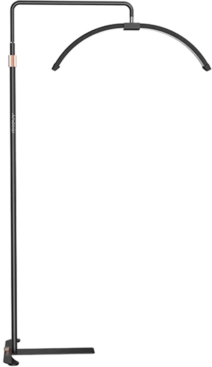 LED Half Moon Vloerlamp – 36W – Dimbaar 3200-5600K – Met Statief & Telefoonhouder – Voor Vloggen & Beauty – Zwart