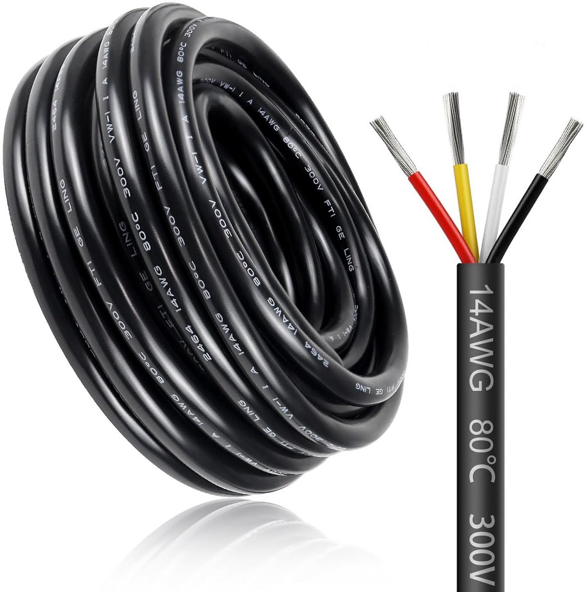 5 Meter 4-aderige Elektrische Kabel 14 AWG 2.0mm² Vertind Koper Zacht en Flexibel