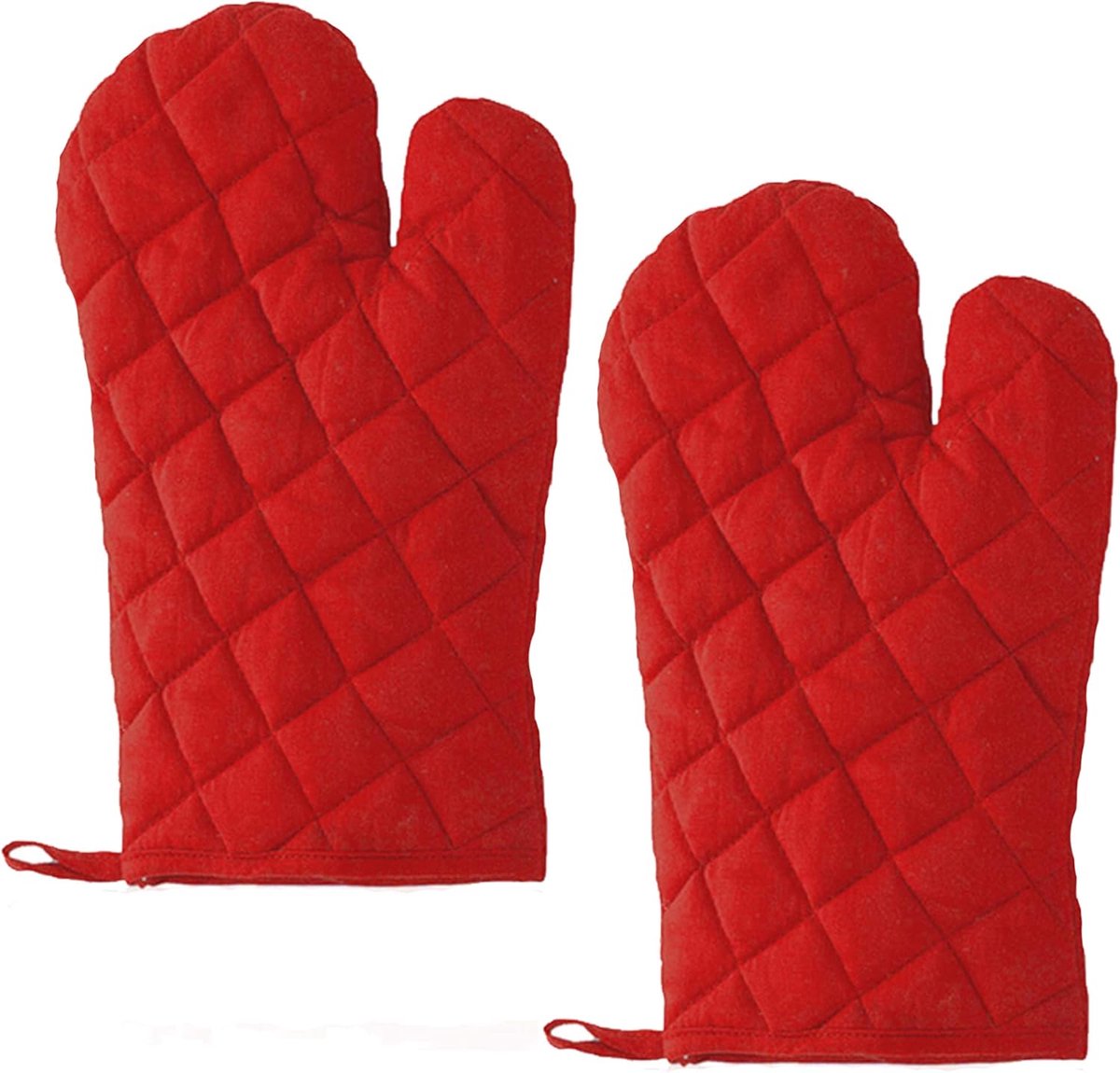 Set van 2 Hittebestendige Keukenhandschoenen - Elegante Katoenen Ovenwanten - Antislip Handschoenen voor Koken, BBQ, Oven en Grill - Rood