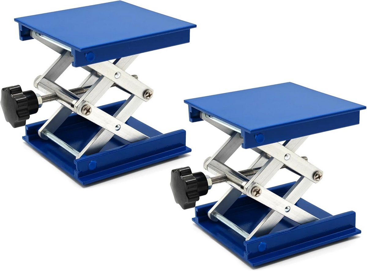 2 Stuks Laboratorium Schroeflift Platform 10x10cm Blauw Aluminium