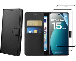 Coque pour Xiaomi Redmi Note 15 Pro 4G et 2 Verres Trempé - Portefeuille Noir Rabat Clapet Aimanté Rangement Cartes Phonillico®