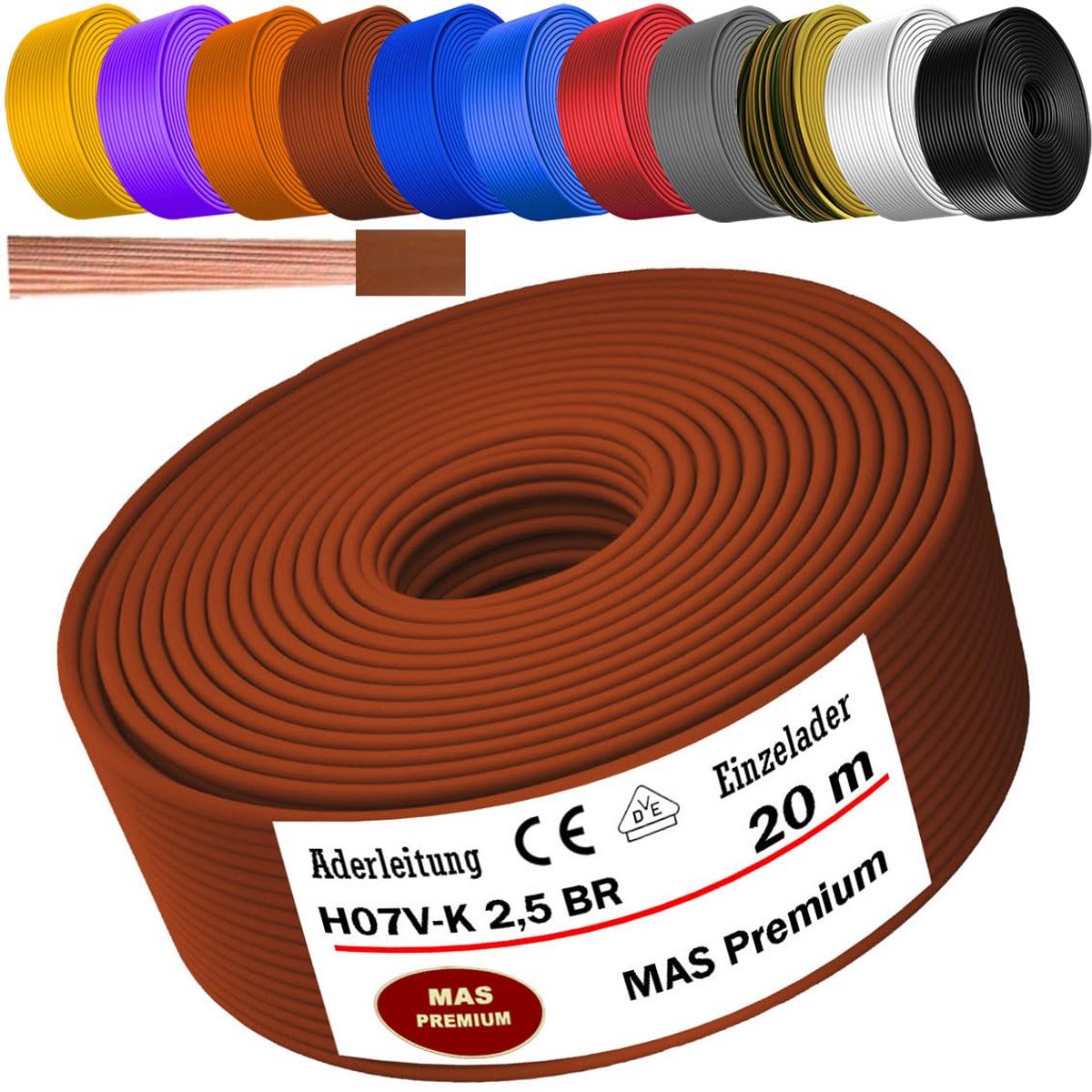 Flexibele Aderkabel H07V-K 1x2.5 mm² Bruin per Meter - Geschikt voor Vaste Installatie