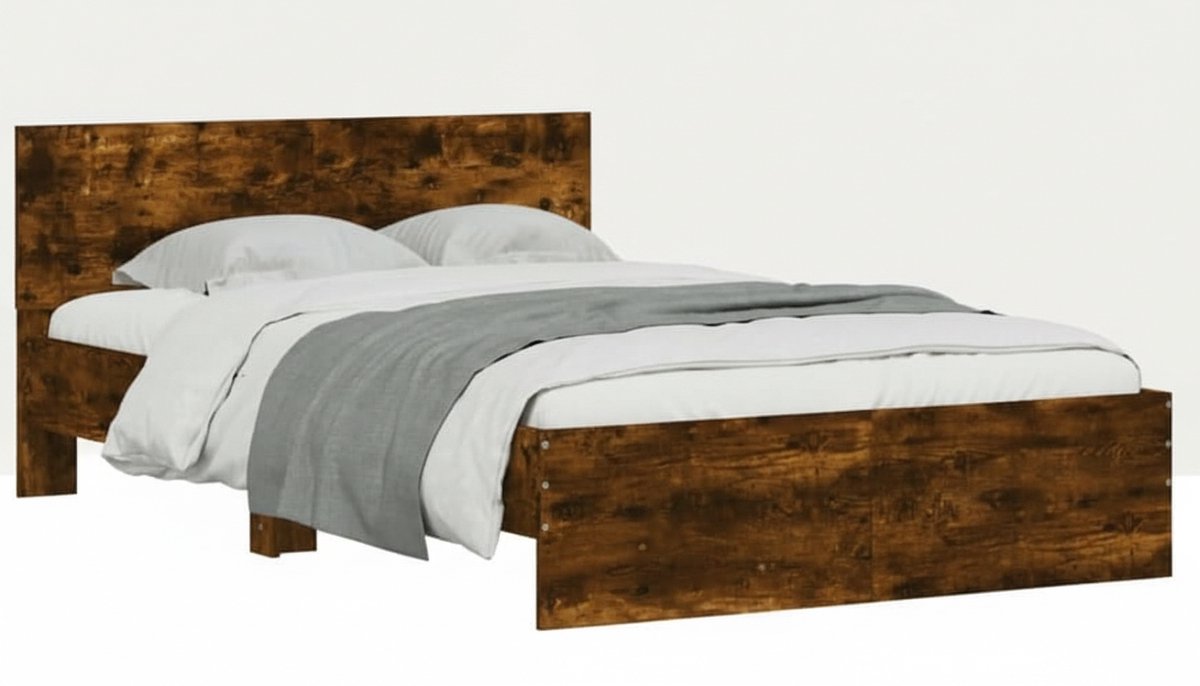 Bedframe 120x200 cm met Hoofdbord en Lattenbodem – Twijfelaar Bed in Gerookt Eiken – Klassiek Houten Tweepersoonsbed – Casa Velluto Milano Oak Bed