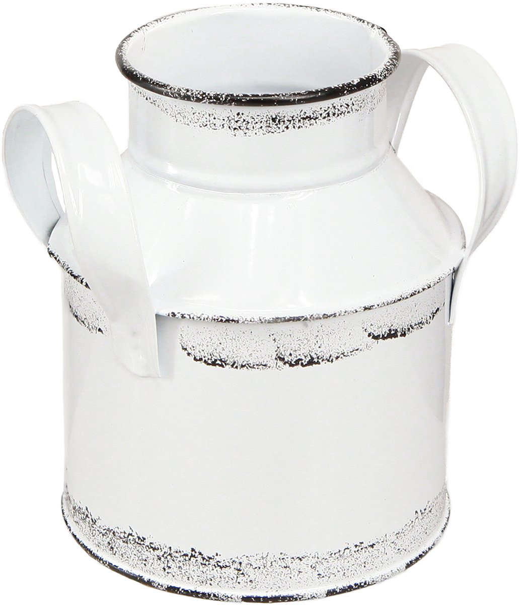 Decoratieve metalen kan met handvatten, wit en zwart, 13 cm hoog, 2 st