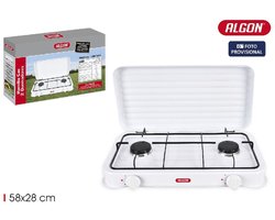 Algon - Gasfornuis - Campingkooktoestel - 2 pits gasfornuis - met hoes - 55x28 cm.