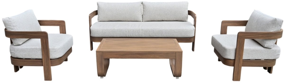 Scott Loungeset - Tuinset - 4 Delig - 5 Zitplaatsen - Aluminium Woodcolor Frame