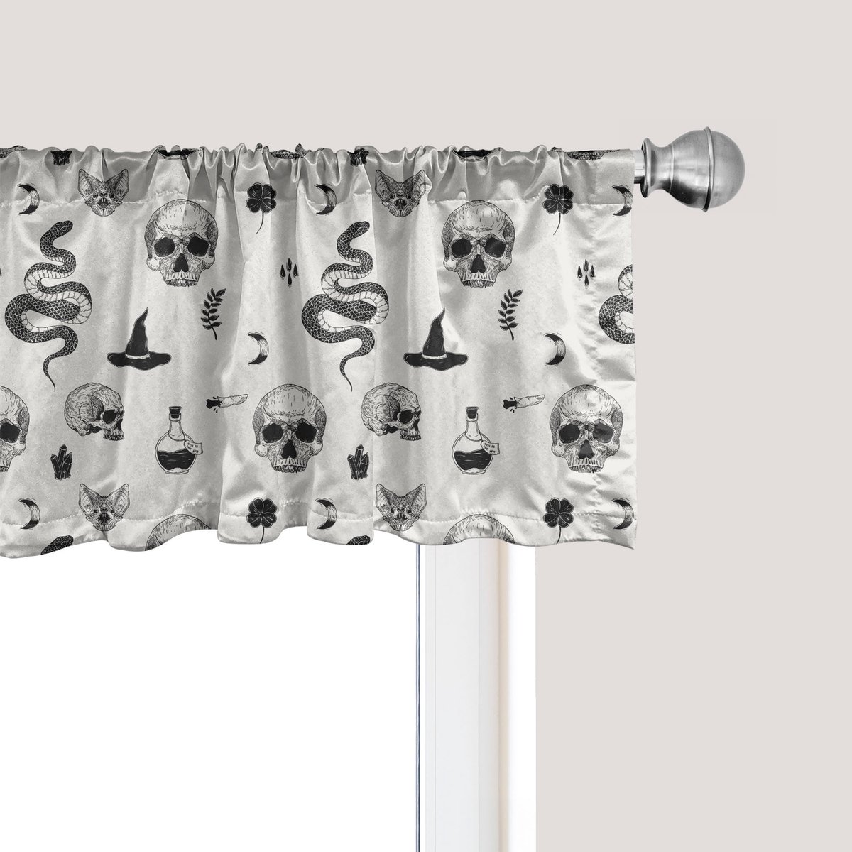 ABAKUHAUS Skull Raamvalletje, Gordijnvalletje voor Keuken en Slaapkamer Decoratie met Tunnelzoom, 137 cm x 30 cm, Kokosnoot Coke Grijs