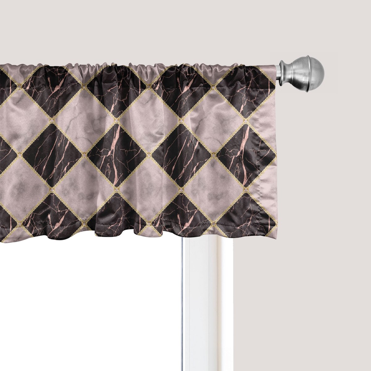 ABAKUHAUS Geometrische raamvalance, gordijnvalance voor keuken en slaapkamer met tunnelzoom, 137 cm x 30 cm, lichtroze zeehondenbruin