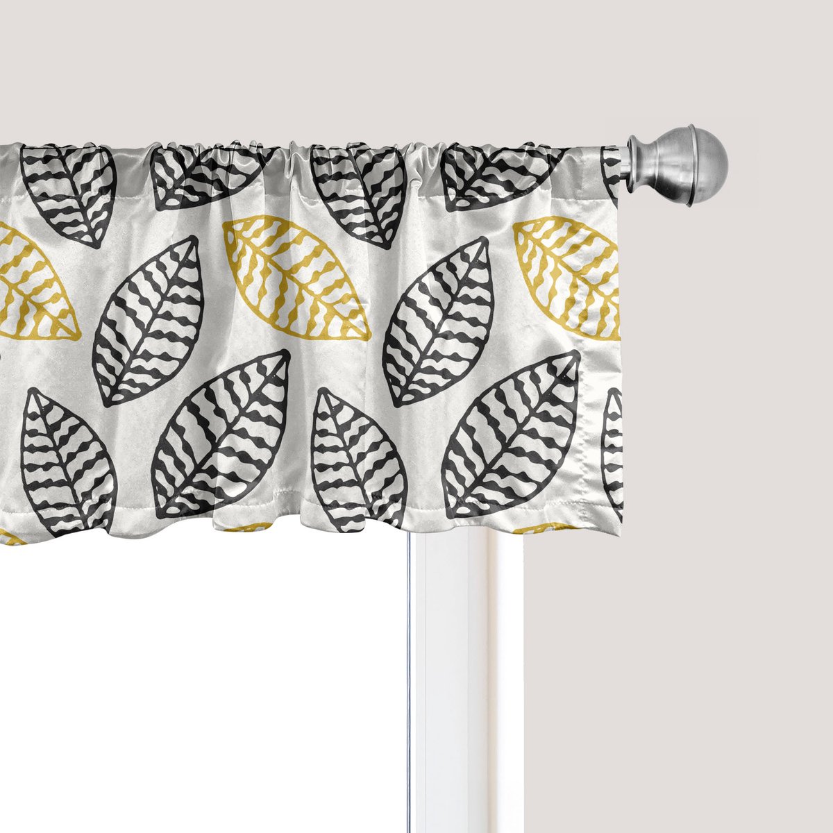 ABAKUHAUS Witte raamvalletje, gordijnvalletje voor keuken en slaapkamer met tunnelzoom, 137 cm x 30 cm, colagrijs en geel