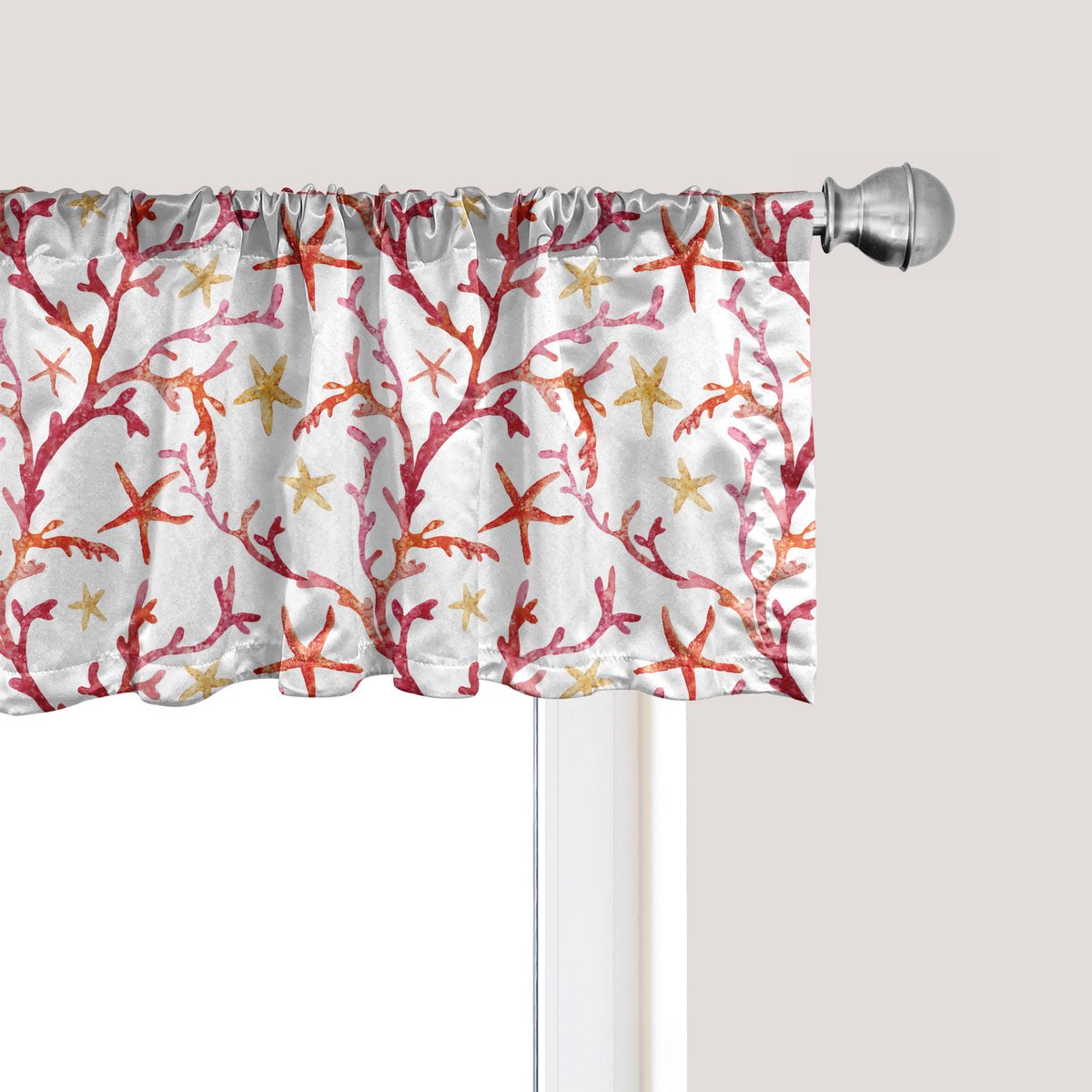 ABAKUHAUS Nautisch raamvalletje, gordijnvalletje voor keuken en slaapkamer met tunnelzoom, 137 cm x 30 cm, wit en meerkleurig