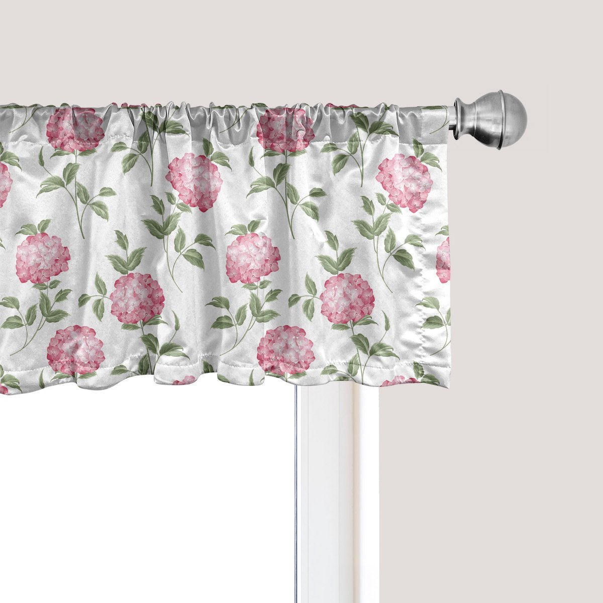 ABAKUHAUS Bloemenraamvalletje, Gordijnvalletje voor Keuken en Slaapkamer met Tunnelzoom, 137 cm x 45 cm, Wit Lichtroze