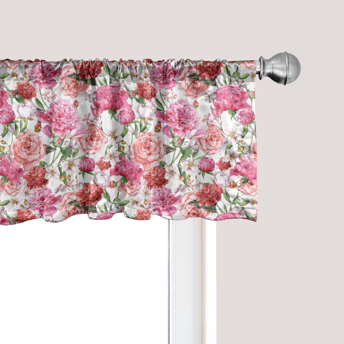 ABAKUHAUS Shabby Flora Raamvalletje, Gordijnvalletje voor Keuken en Slaapkamer met Tunnelzoom, 137 cm x 30 cm, Lichtroze