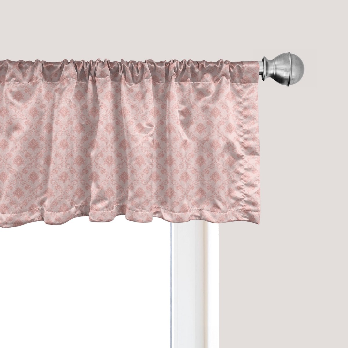 ABAKUHAUS Damast raamvalletje, gordijnvalletje voor keuken en slaapkamer met tunnelzoom, 137 cm x 45 cm, roze en roze