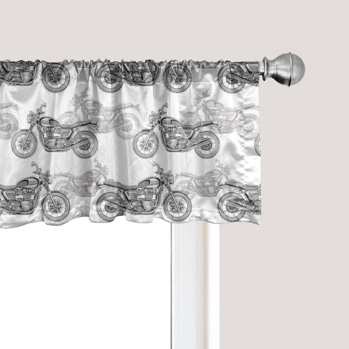 ABAKUHAUS Motorfiets Raamvalletje, Gordijnvalletje voor Keuken en Slaapkamer met Tunnelzoom, 137 cm x 45 cm, Grijs Wit Zwart