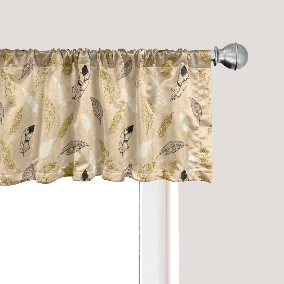 ABAKUHAUS Veren raamvalletje, gordijnvalletje voor keuken en slaapkamer met tunnelzoom, 137 cm x 30 cm, beige licht camel
