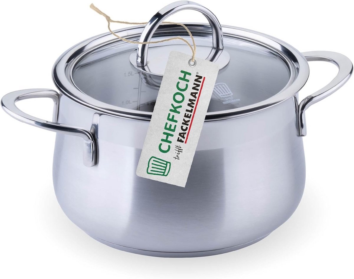 Kookpan 16 cm RVS met glazen deksel voor alle warmtebronnen inclusief inductie