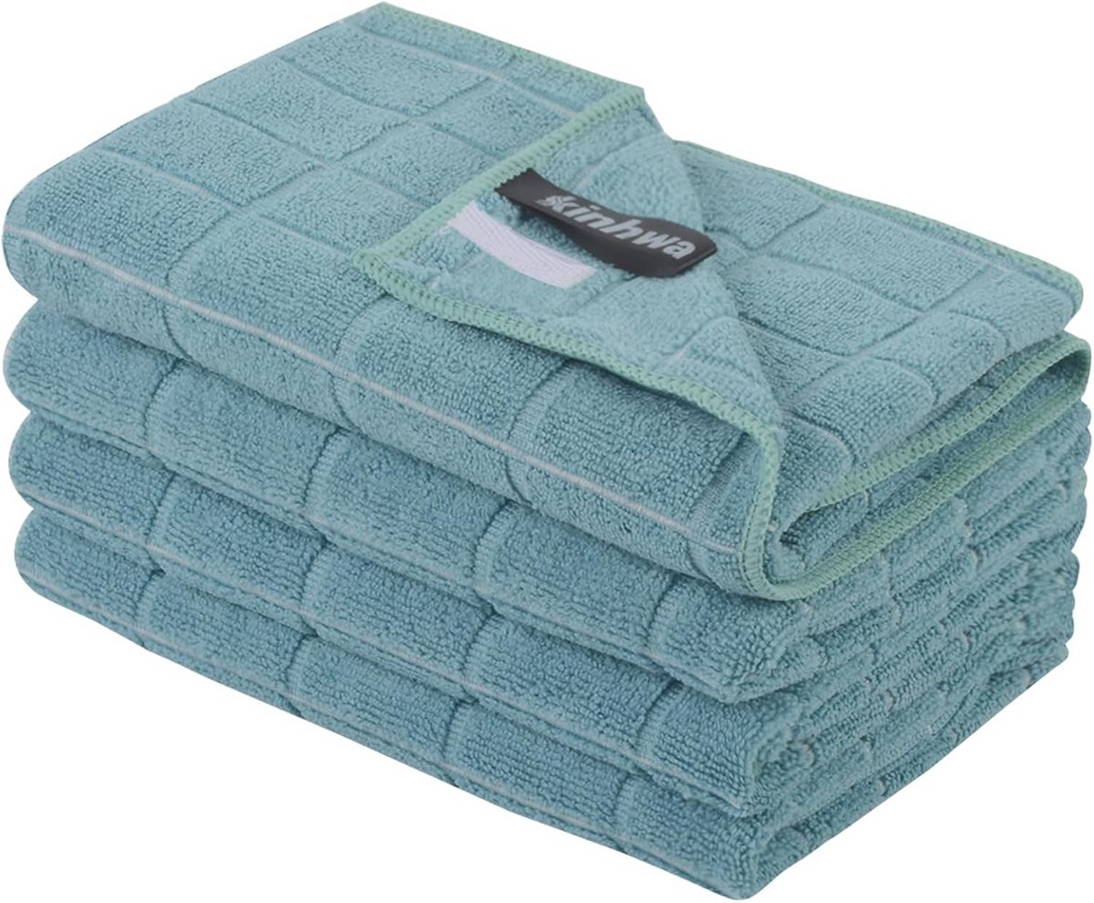 Set van 4 Keukentextiel - Absorberende en Duurzame Theedoeken 45x65 cm Groenblauw