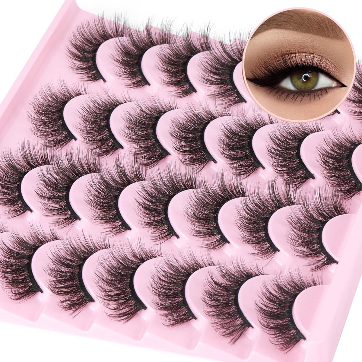 14 Paar Natuurlijke Nepwimpers - Pluizig & Cat Eye Effect - 3D Volume Strip
