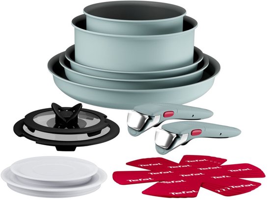 Tefal Ingenio Halo Ecalyptus - Pannenset - 15-delig - Inclusief Deksel - Pan Beschermers - Handgrepen