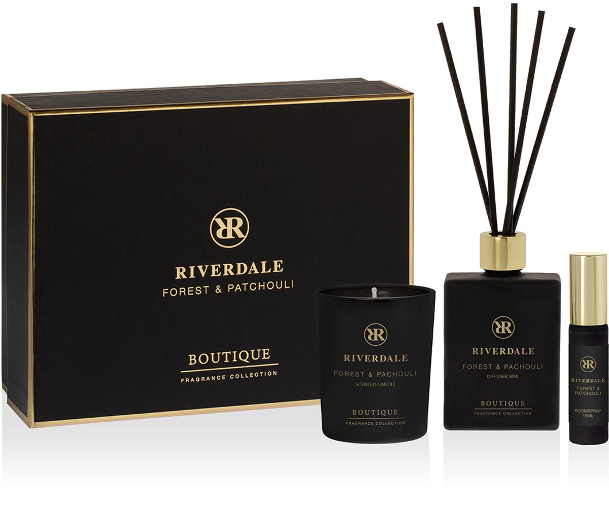 Riverdale - Geschenkset - Forest & Patchouli - Small - Zwart - Geurstokjes, geurkaars en huisparfum