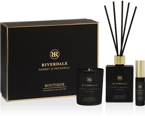 Cadeaupakket | Riverdale | Geurstokjes, Geurkaars & Spray | Boutique small | Geschenkset | Forest & Patchouli