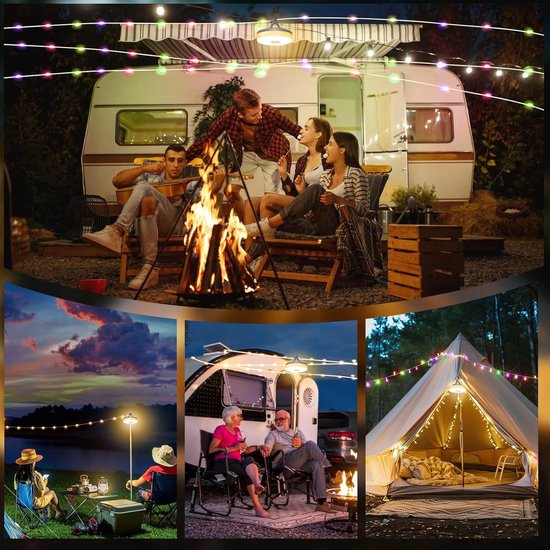 2-in-1 LED-campingverlichting - 10m Camping Decoratieve Lichtsnoer - Camping Lichtsnoer - Lichtsnoer buiten - Led Lamp Oplaadbaar - Waterdichte Buitenlamp - Kampeerlamp - Lampjes - Lampenslinger - Tentlamp - Warm licht en gekleurd licht — afbeelding 5