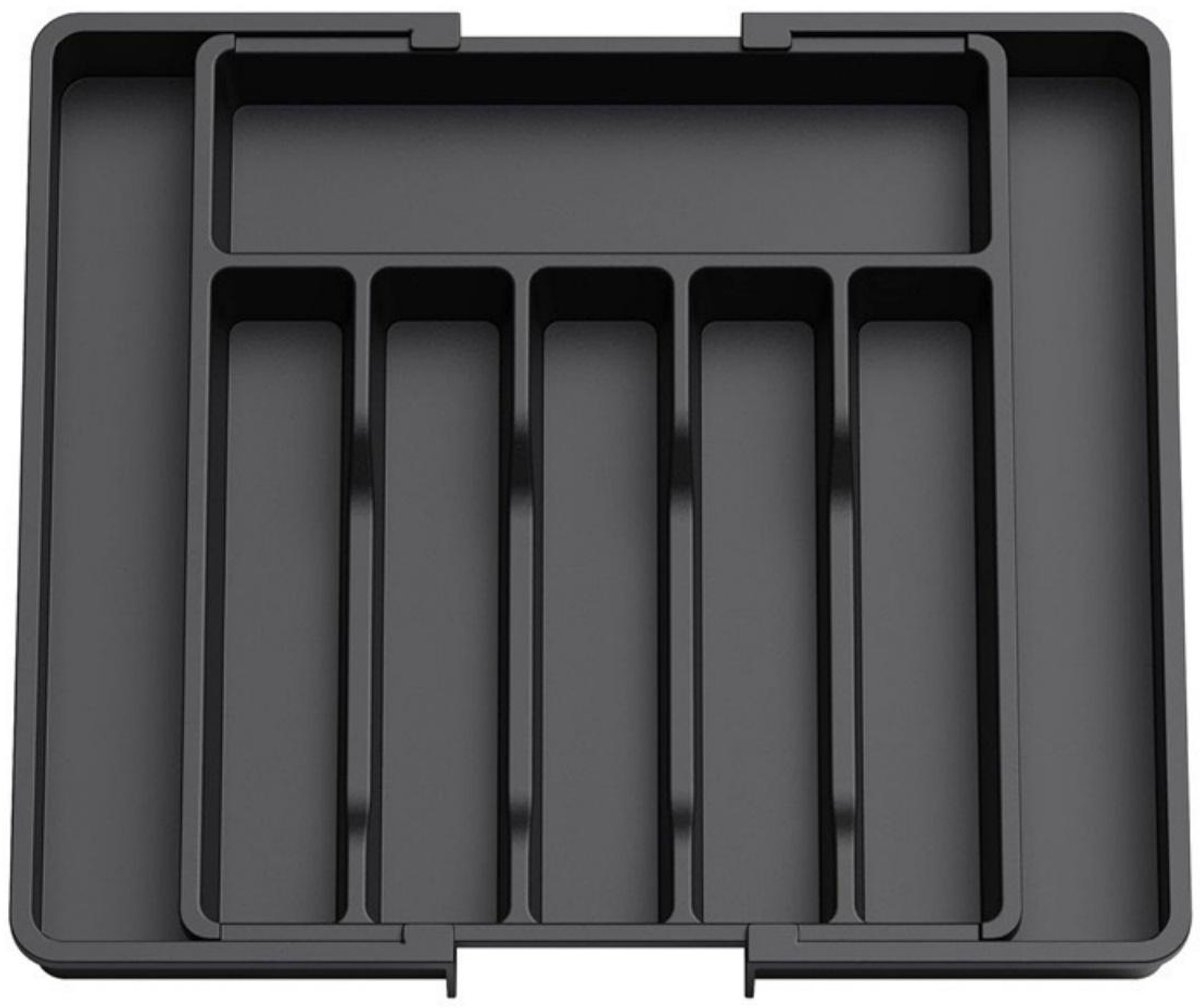 Besteklade - Kunststof - 38 cm diep - Uitbreidbaar - Bestekopbergbak met lade - Keukenlade-organizer - Geschikt voor bestek, messen, vorken en lepels - Zwart