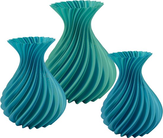 Veluro design vaas – Decoratieve vaas - Blauw / Groen - 3d geprinte vaas – geschikt voor droogbloemen - 25CM
