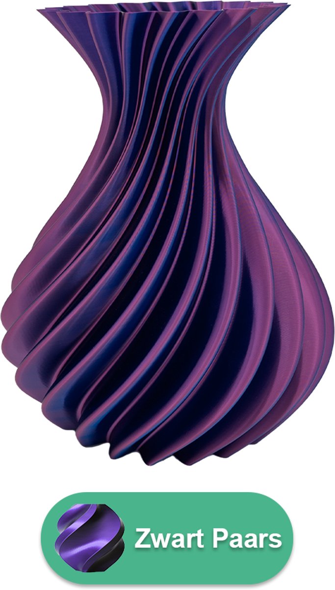 Lovora Veluro design vaas – Decoratieve vaas - Zwart / Paars - 3d geprinte vaas – geschikt voor droogbloemen - 34CM