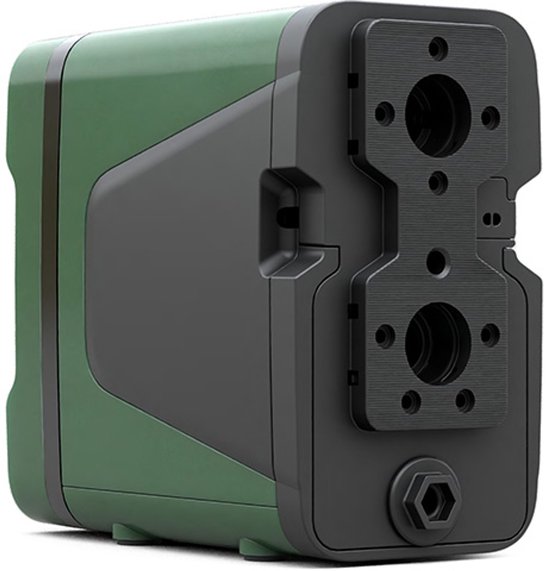Groene en zwarte DAB Esybox met zwarte aansluitingen achteraan.