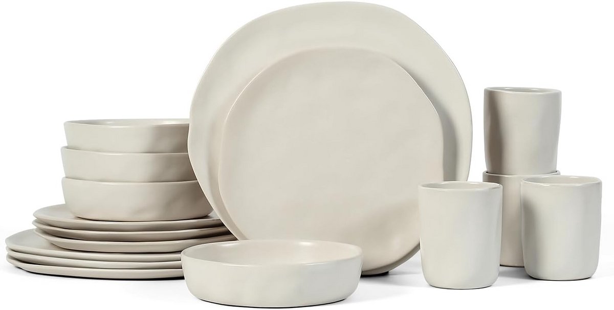 Steengoed Servies 16-delige Set Beige Rustieke Uitstraling