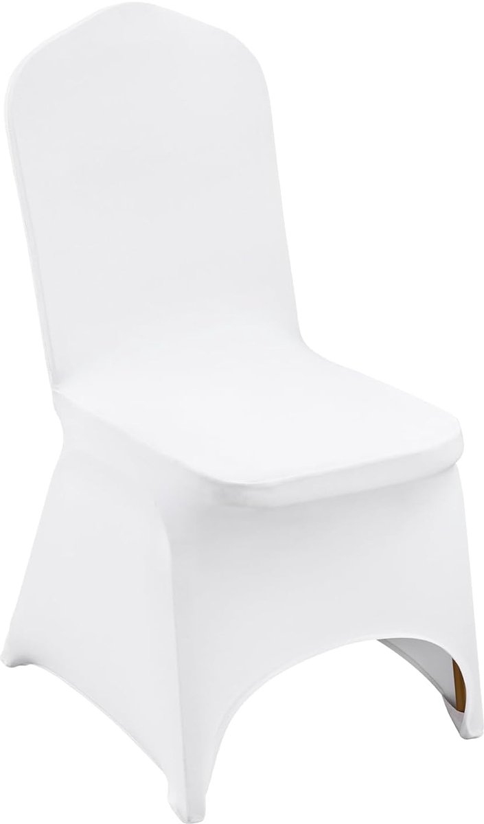 Famanu 50 Stuks stoelhoes bruiloft spandex witte stoelhoezen stretch stof verwijderbare wasbare beschermende hoezen - voor bruiloften banketten ceremonie (gebogen - 50 stuks) white colour