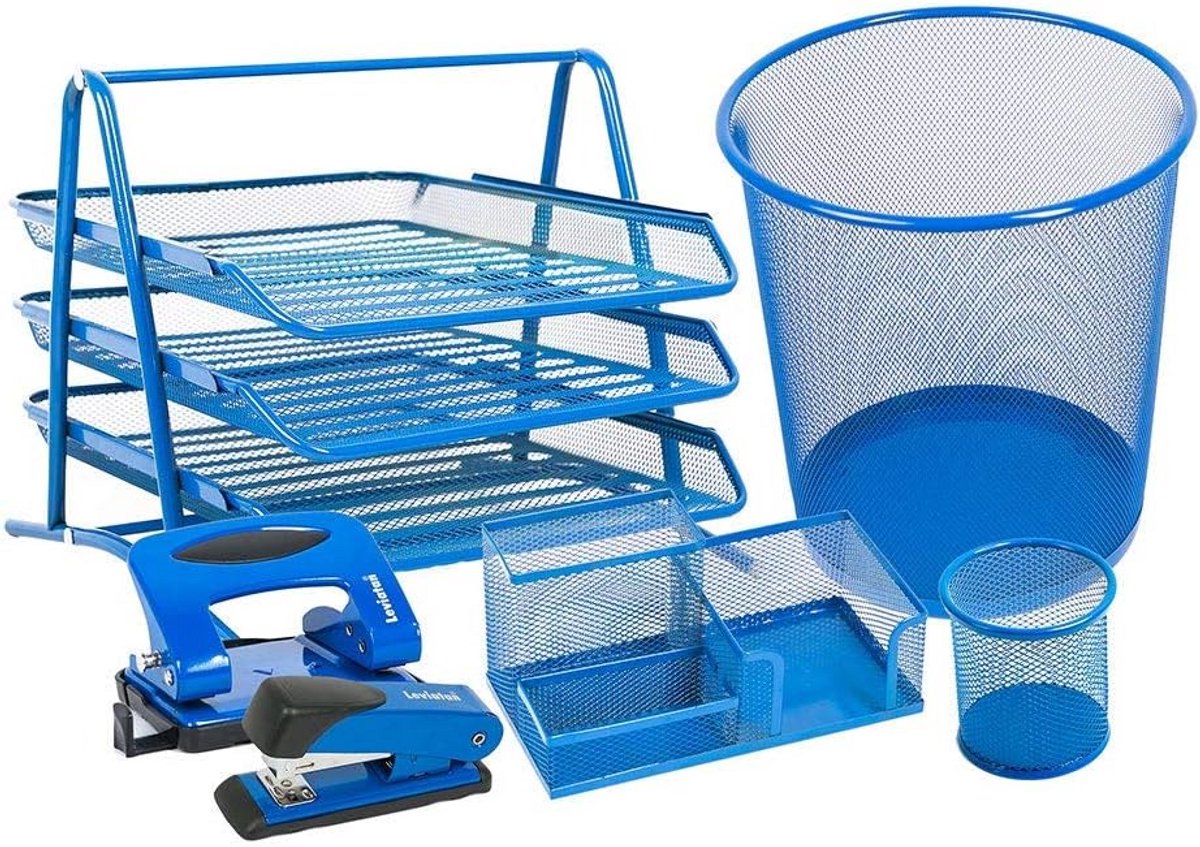 Compleet 5-delig Bureau Accessoireset Metaal Organizer met Nietmachine en Perforator