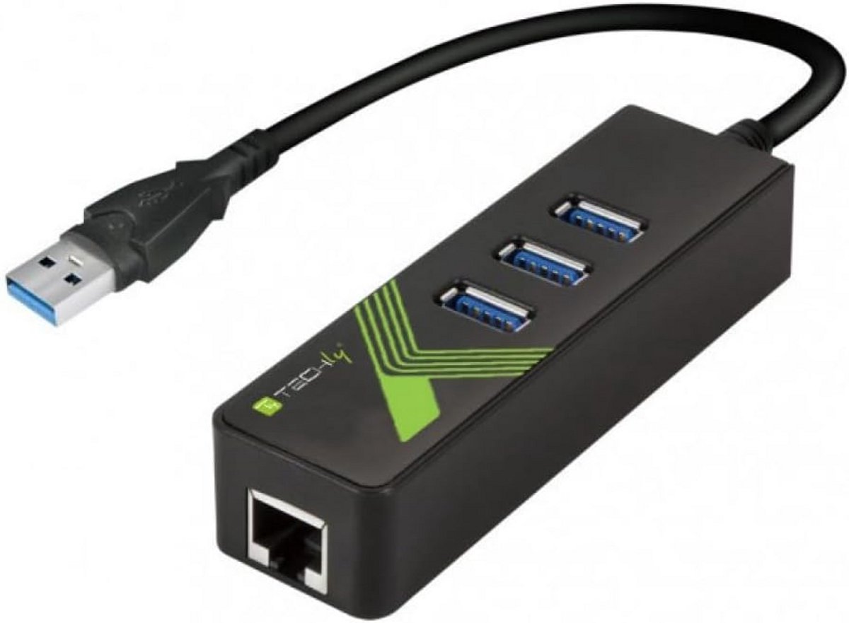 USB 3.0 Gigabit Ethernet Adapter met 3-poorts USB Hub - Zwart