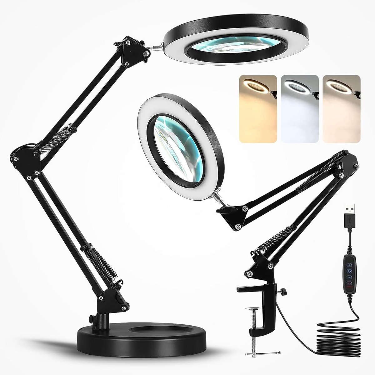 Vergrootglas met Licht en Klem, 10X Vergroting, Verstelbare Arm
