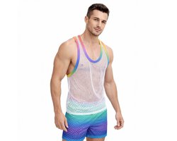 Heren tanktop visnet - Regenboog - Sexy - Transparant - Hemd - Shirt - Feest