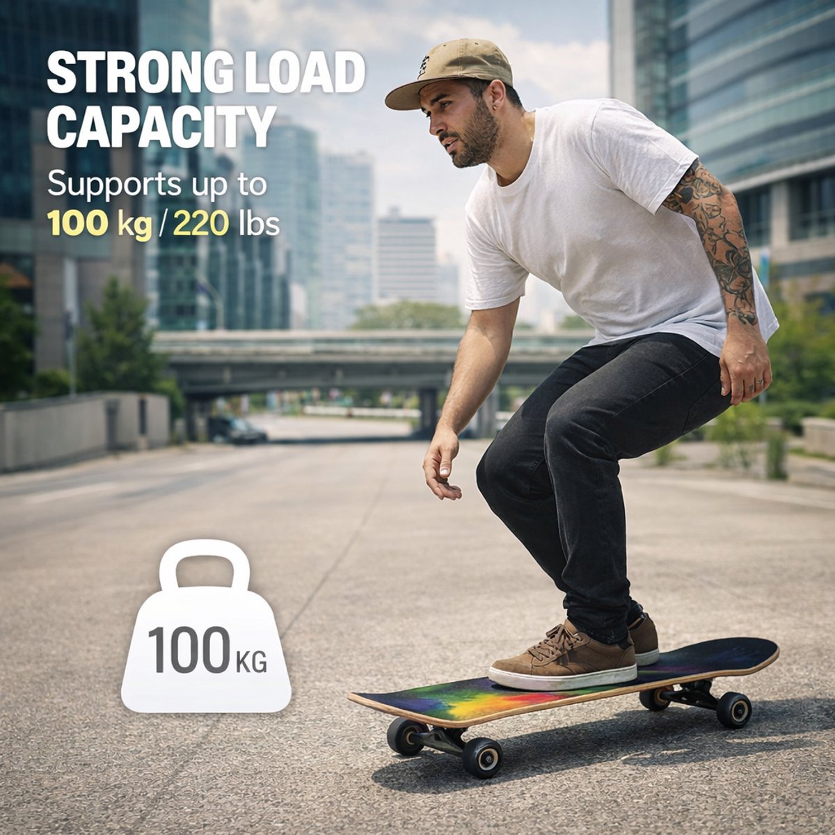 Suotu Skateboard - 80x20cm - ABEC-9 - 95A - schokabsorptie - Jongens - Meisjes - Volwassenen Skateboards — afbeelding 9