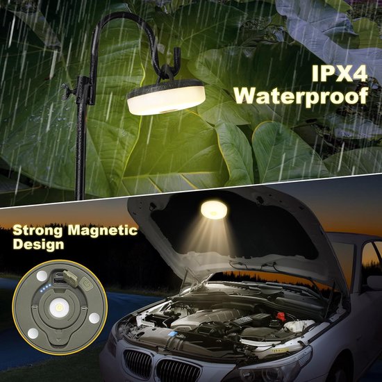 Camping Lichtsnoer - 10 Meter - 5 lichtstanden - IP44 Waterdicht - 2000mAh polymeer - Camping Decoratieve Lichtsnoer - Oprolbaar - Kampeerlamp Oplaadbare Kampeerlamp met Lichtsnoer - Warm-Wit - Lampjes — afbeelding 4