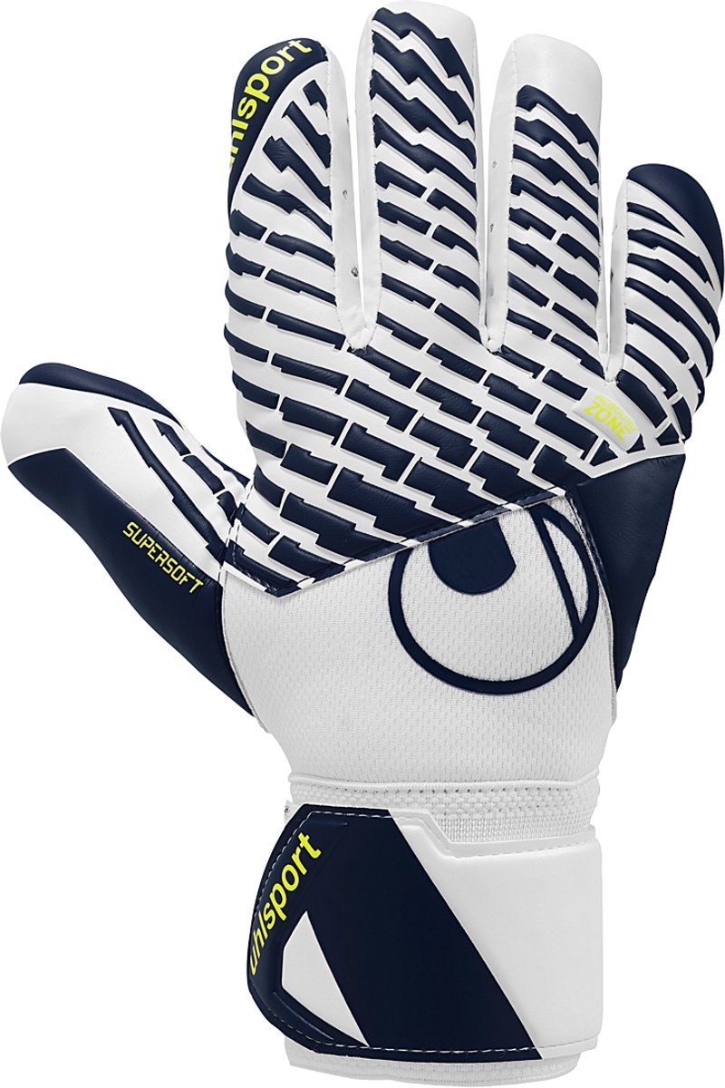 Uhlsport FM Supersoft HN White Navy Fluo Yellow Keepershandschoenen - Maat 6